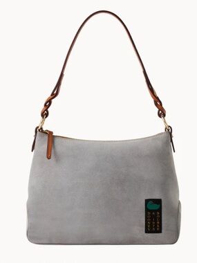 Dooney & Bourke Gray Suede Chloe 30 Shoulder Bag with Brown Leather Strap NWT